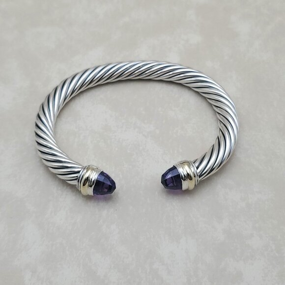 David Yurman Sterling Silver Bracelet with Amethyst and 14k gold, 7mm - Picture 1 of 5